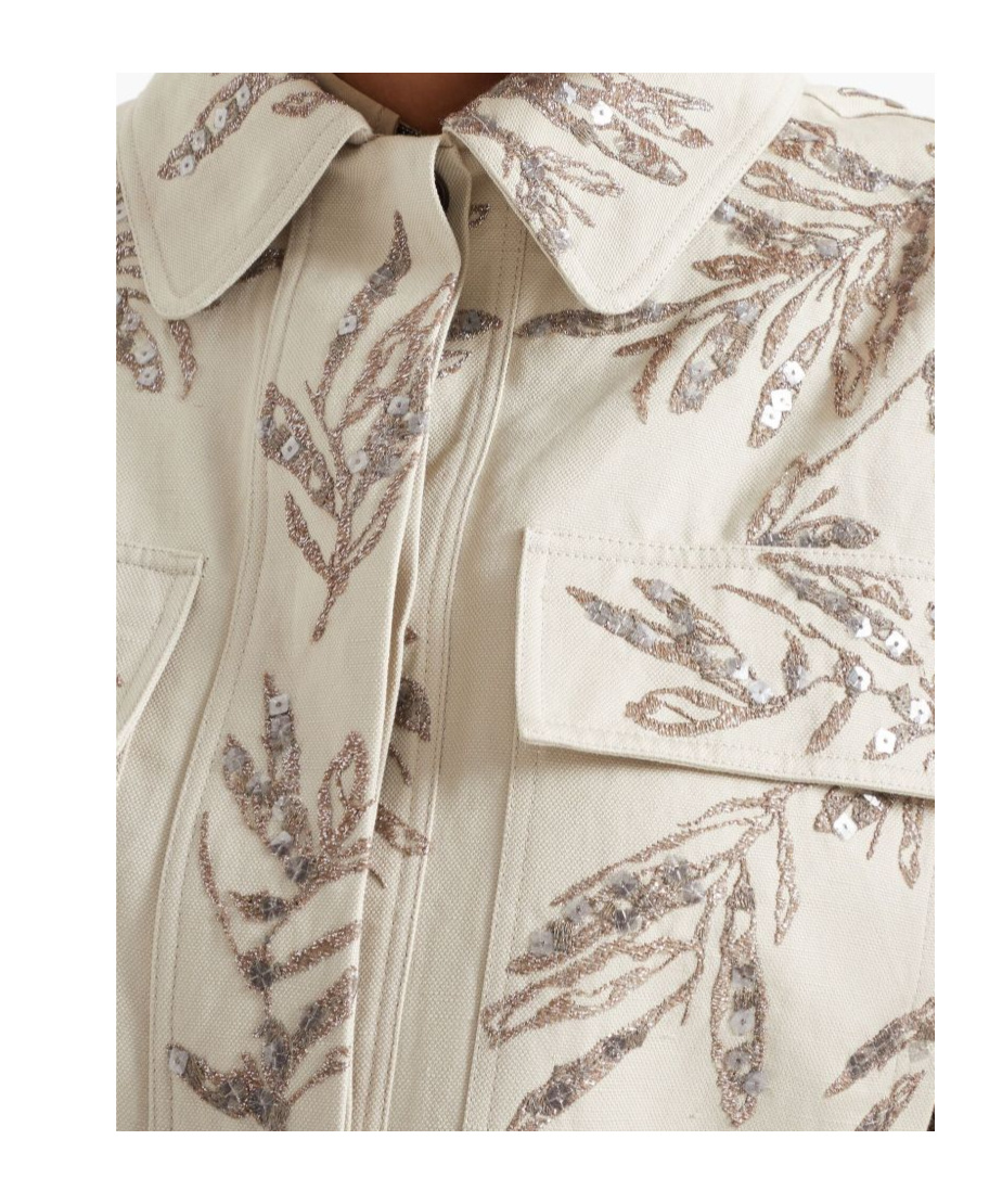 Brunello Cucinelli Collared Neck Cropped Embroidered Blazer In White