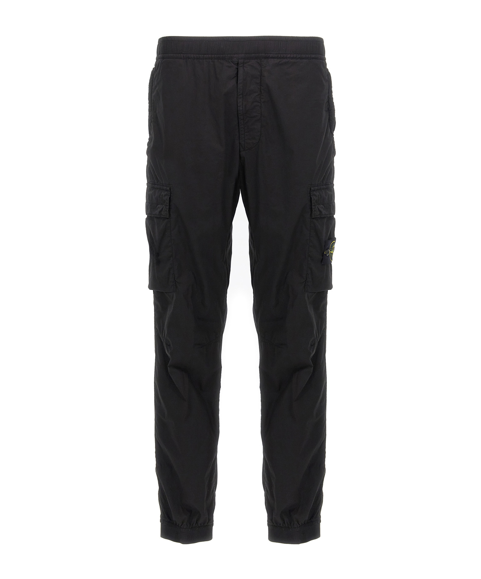 Stone Island Black Slim Cargo Pants With Elasticated Waist And Logo Patch In Stretch Cotton Man In Black