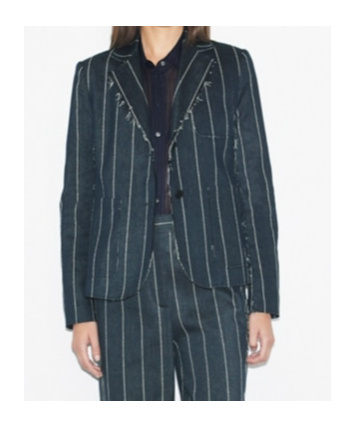Tory Burch Pinstripe Frayed-edge Blazer In Blue
