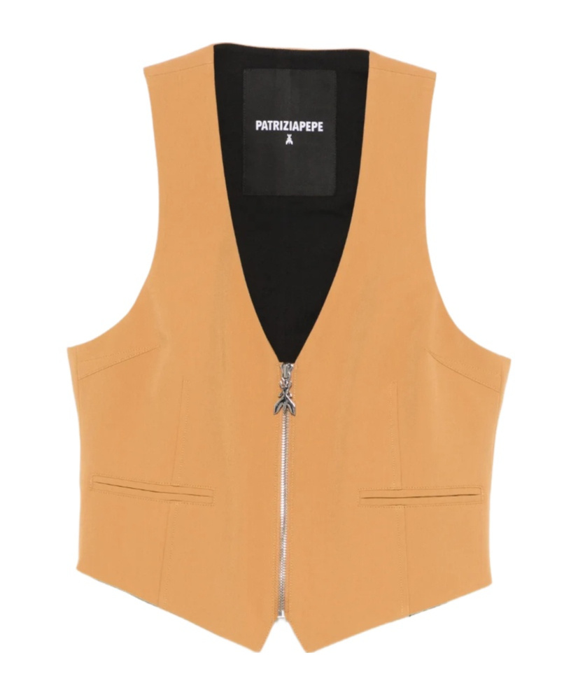 Patrizia Pepe V-neck Zip Vest In Yellow