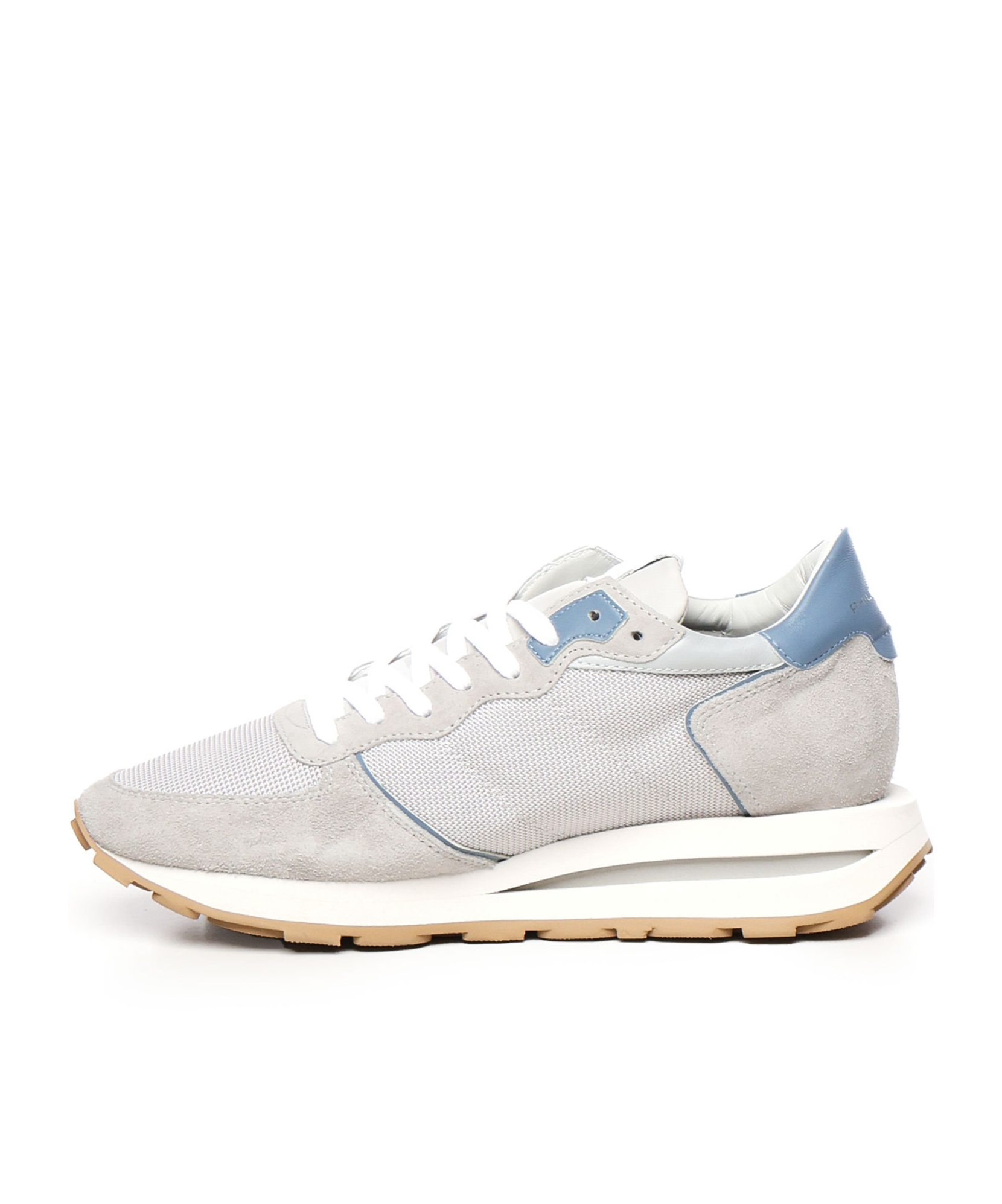 Philippe Model Tropez Haute Sneakers In Grey Suede And Fabric In White