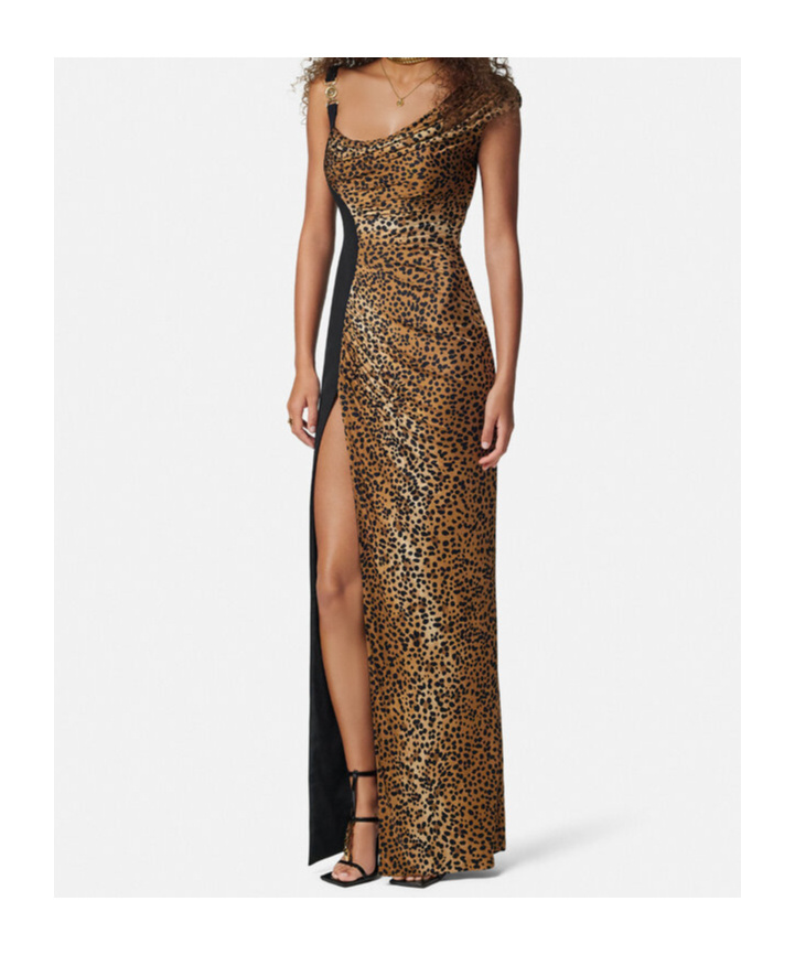 Versace Leopard-print Maxi Dress In Black
