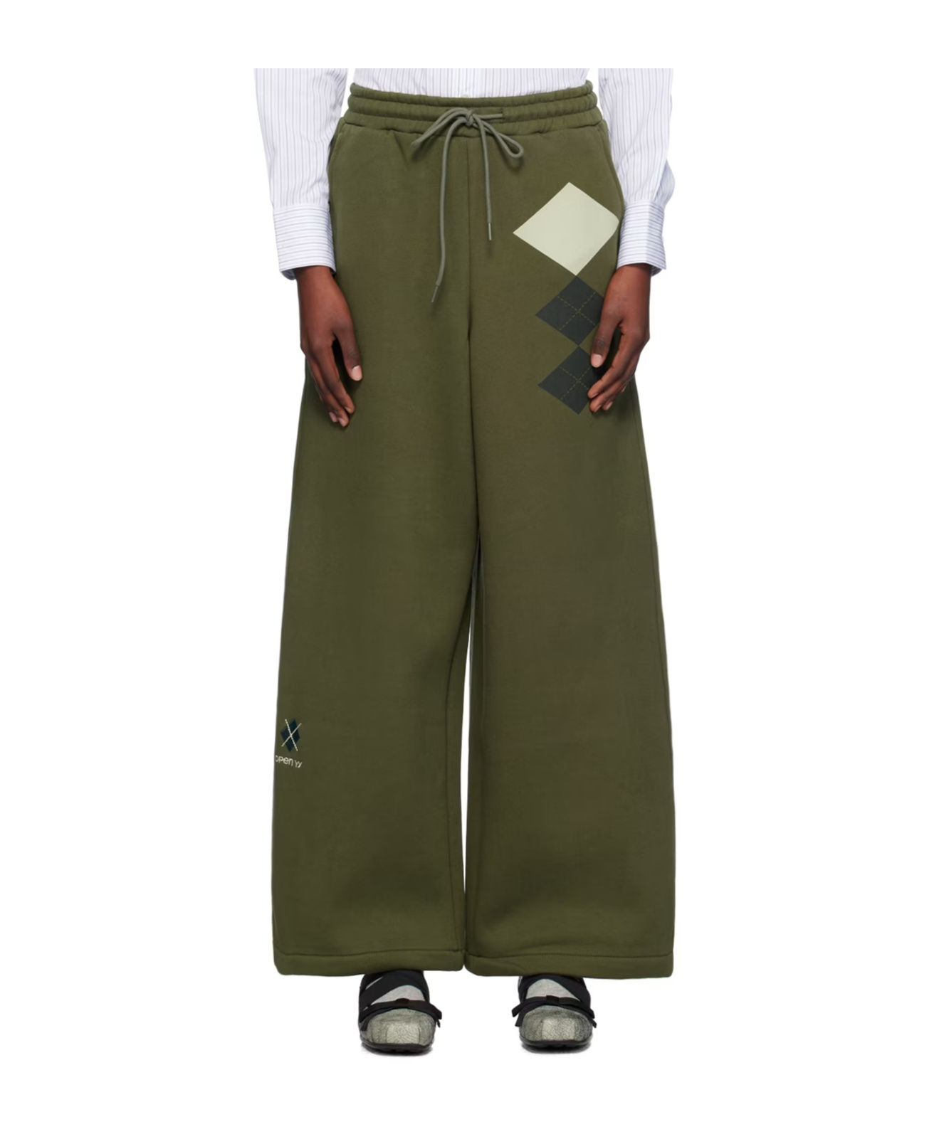Open Yy Green Argyle Wide Sweatpants In Brown