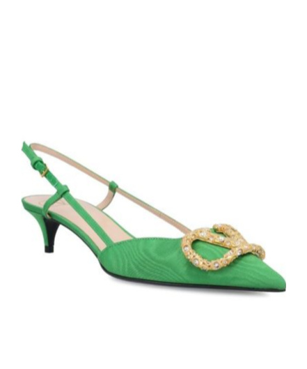 Valentino 45mm Crystal-embellishment Slingback Pumps In Green