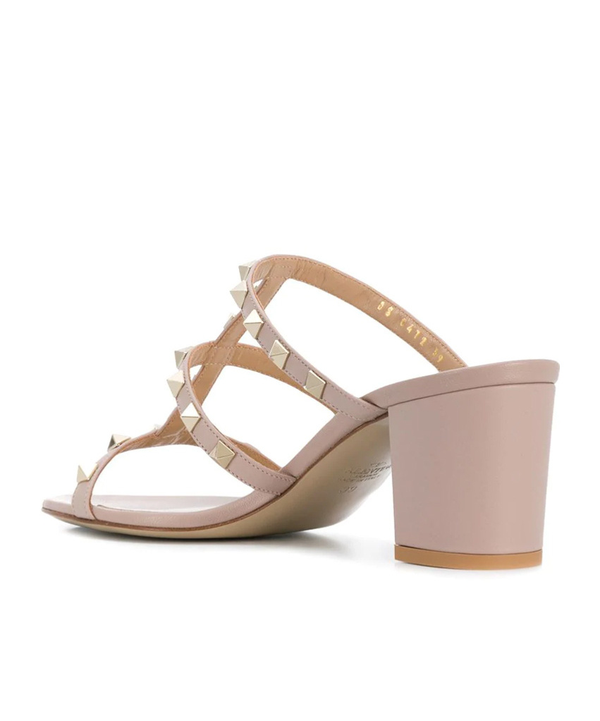 Valentino Rockstud Caged Metallic Leather Slide Sandals In Nude