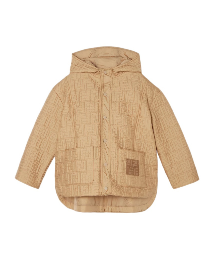 Fendi Beige Nylon Junior Jacket With Logo In Brown