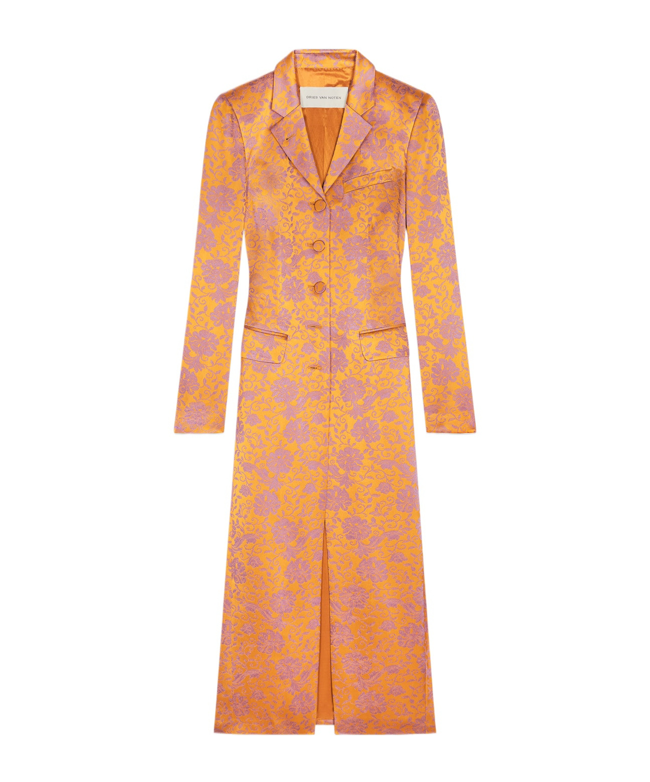 Dries Van Noten Jacquard Single-breasted Coat In Orange