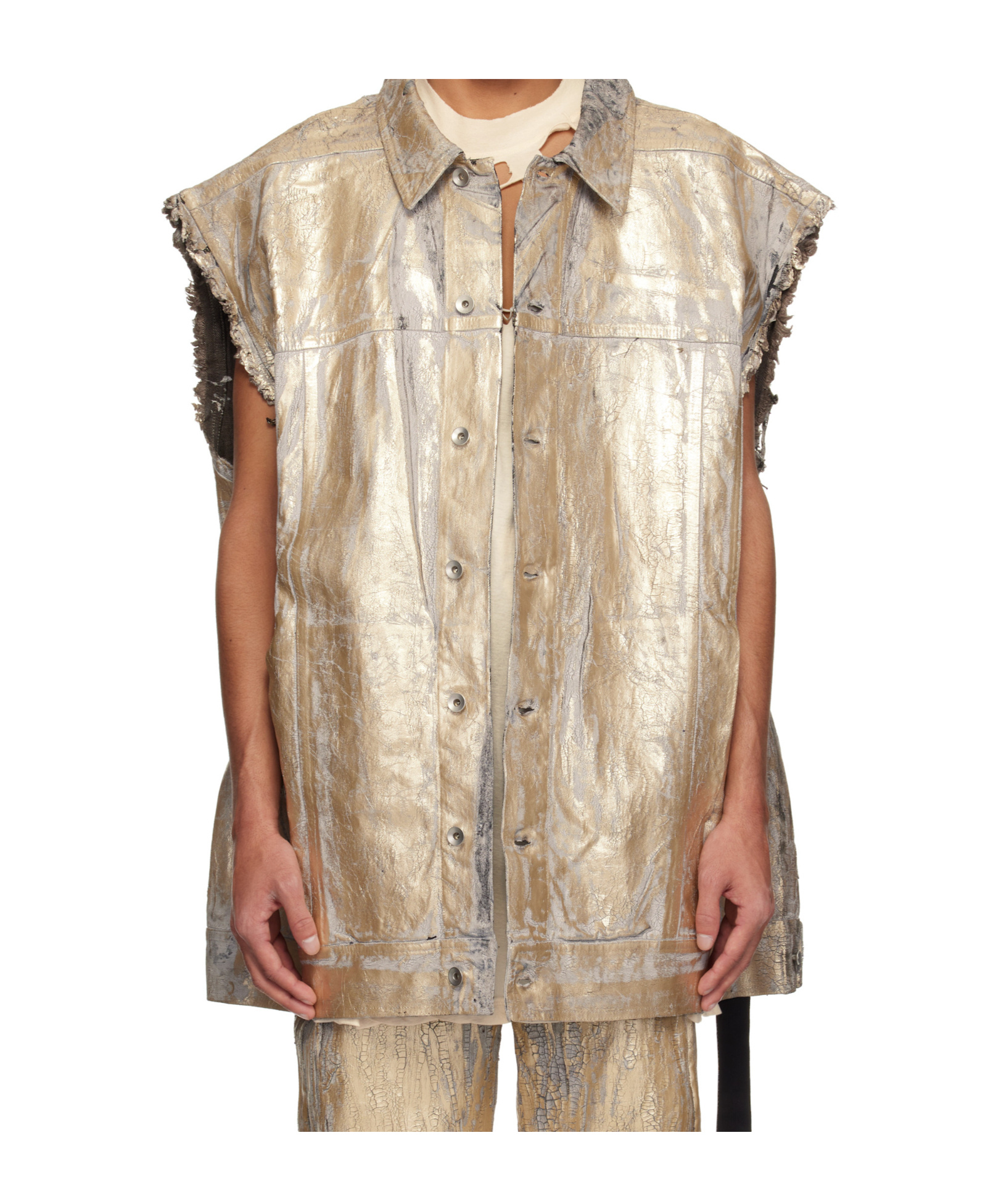 Rick Owens Drkshdw Gold Hollywood Jumbo Worker Denim Vest In Nude