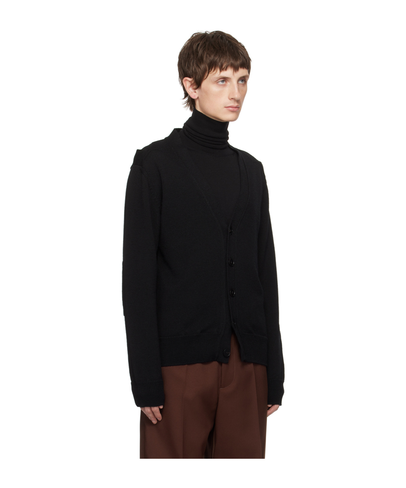 Jil Sander Hollowed-out Long-sleeved Knitted Cardigan In Black