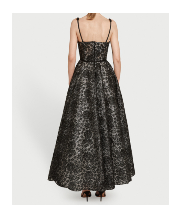 Giambattista Valli Sequin Floral Embroidered Corset Dress In Black