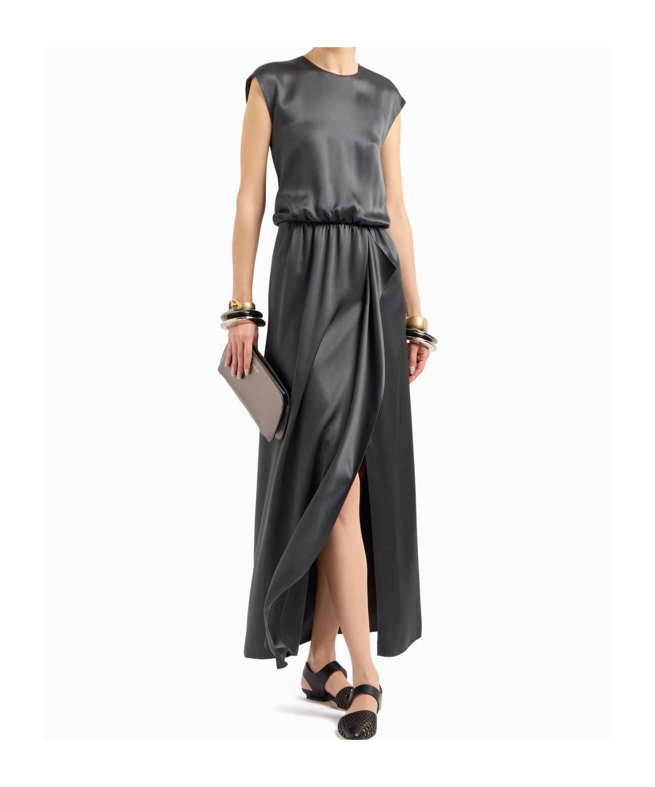 Giorgio Armani Silk Double Satin Long Dress In Green