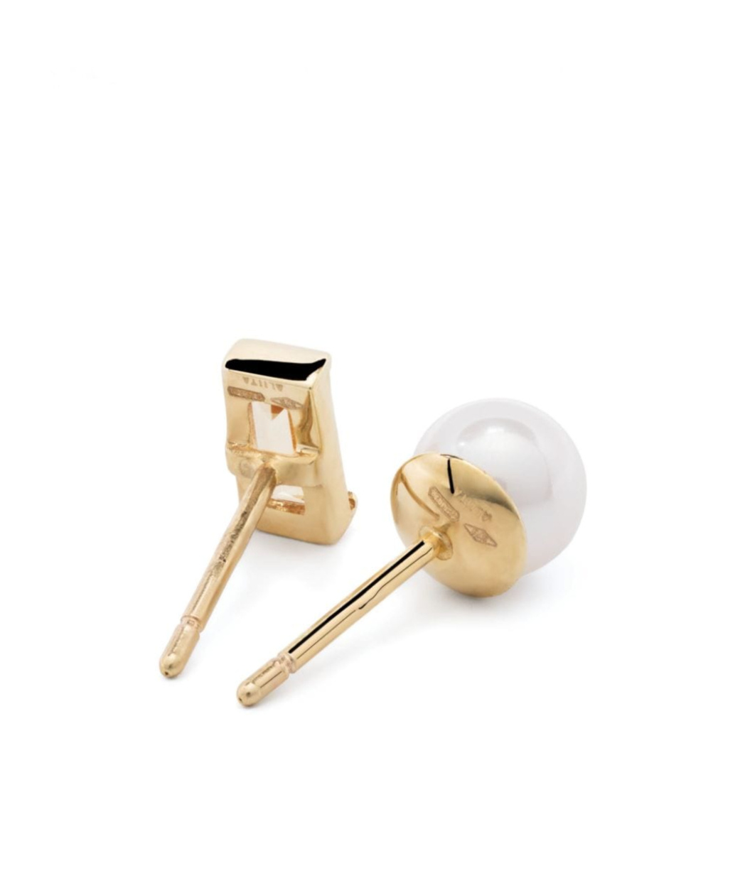 Aliita 18kt Yellow Gold Mono Perla Baguette Citrine And Pearl Earrings In White