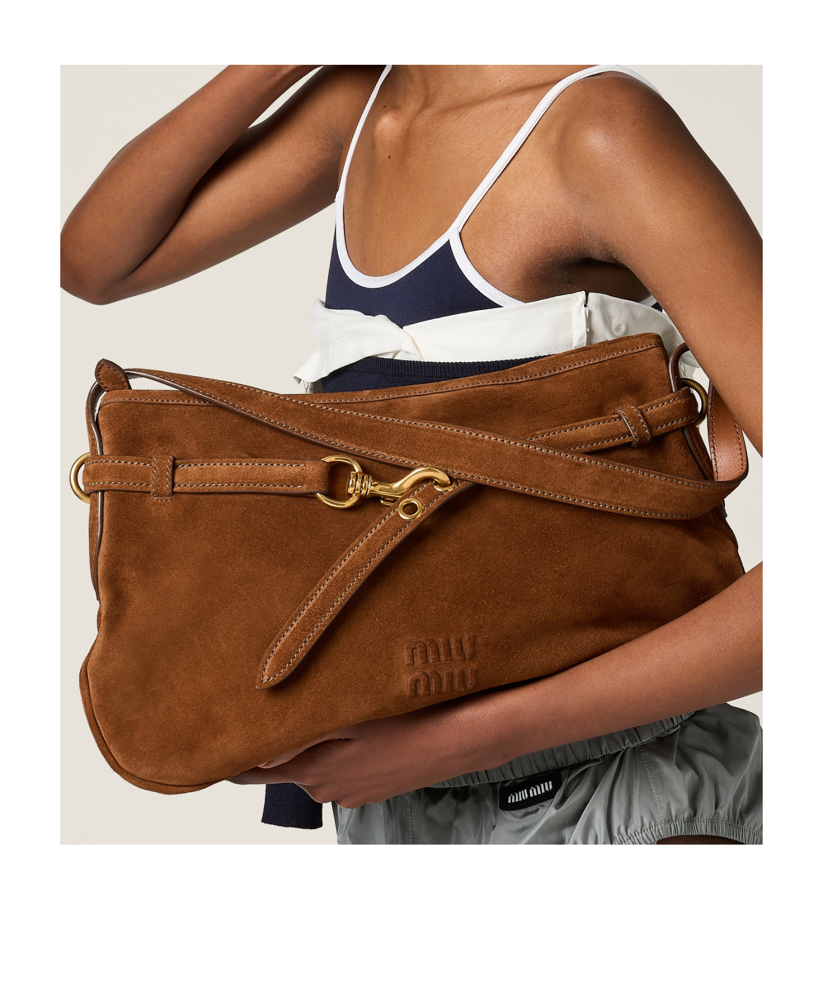 Miu Miu Suede Aventure Shoulder Bag In Oak