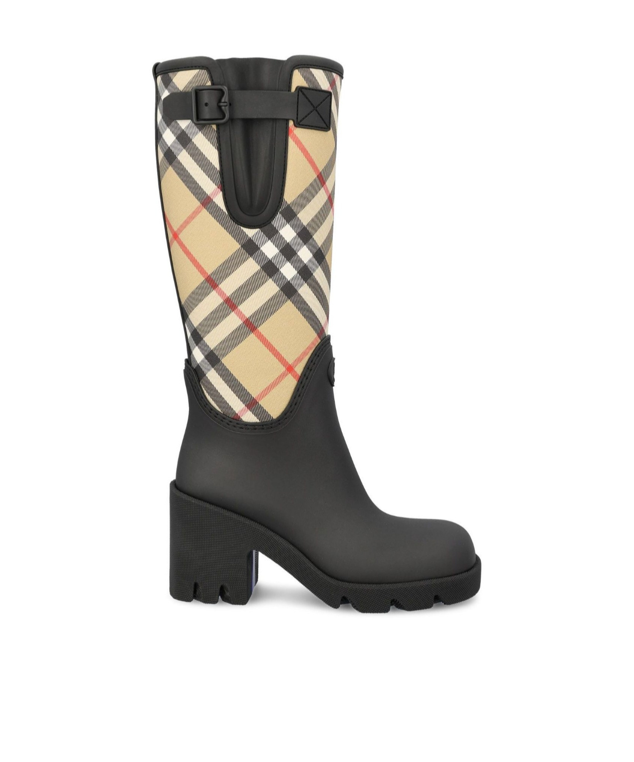 Burberry Canvas And Rubber Boots With Buckle Detail In Black