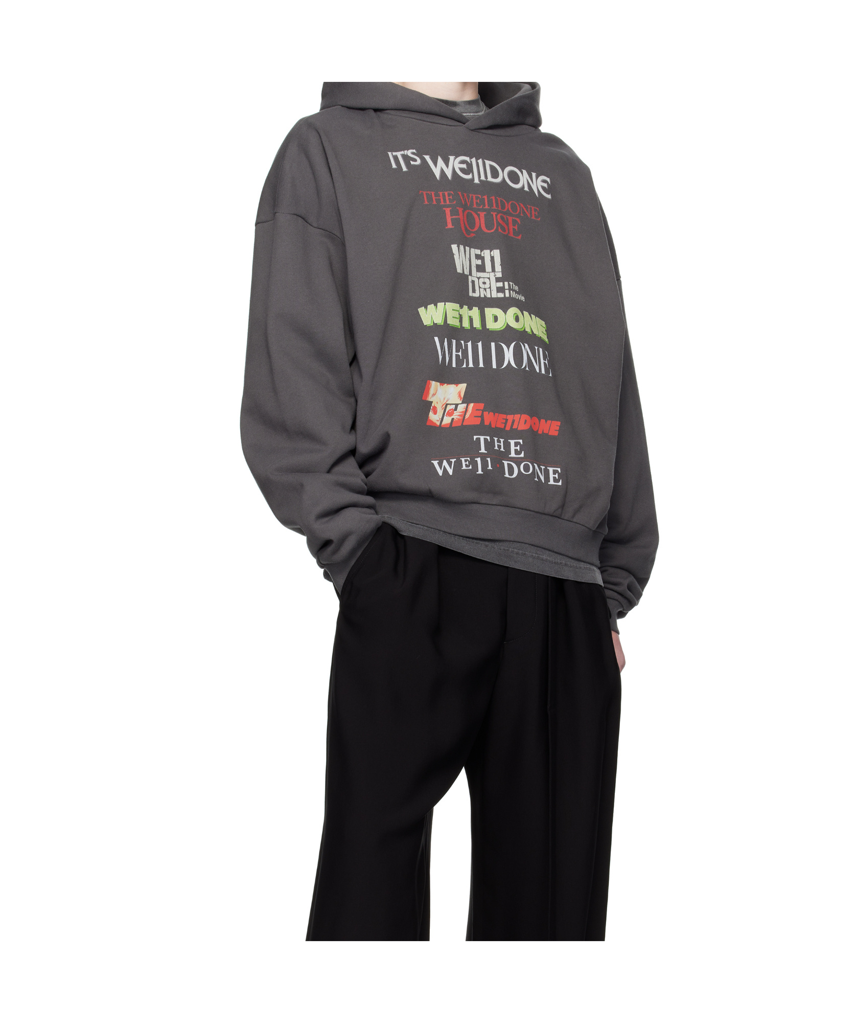 We11 Done Gray Multi Logo Print Hoodie In Gray