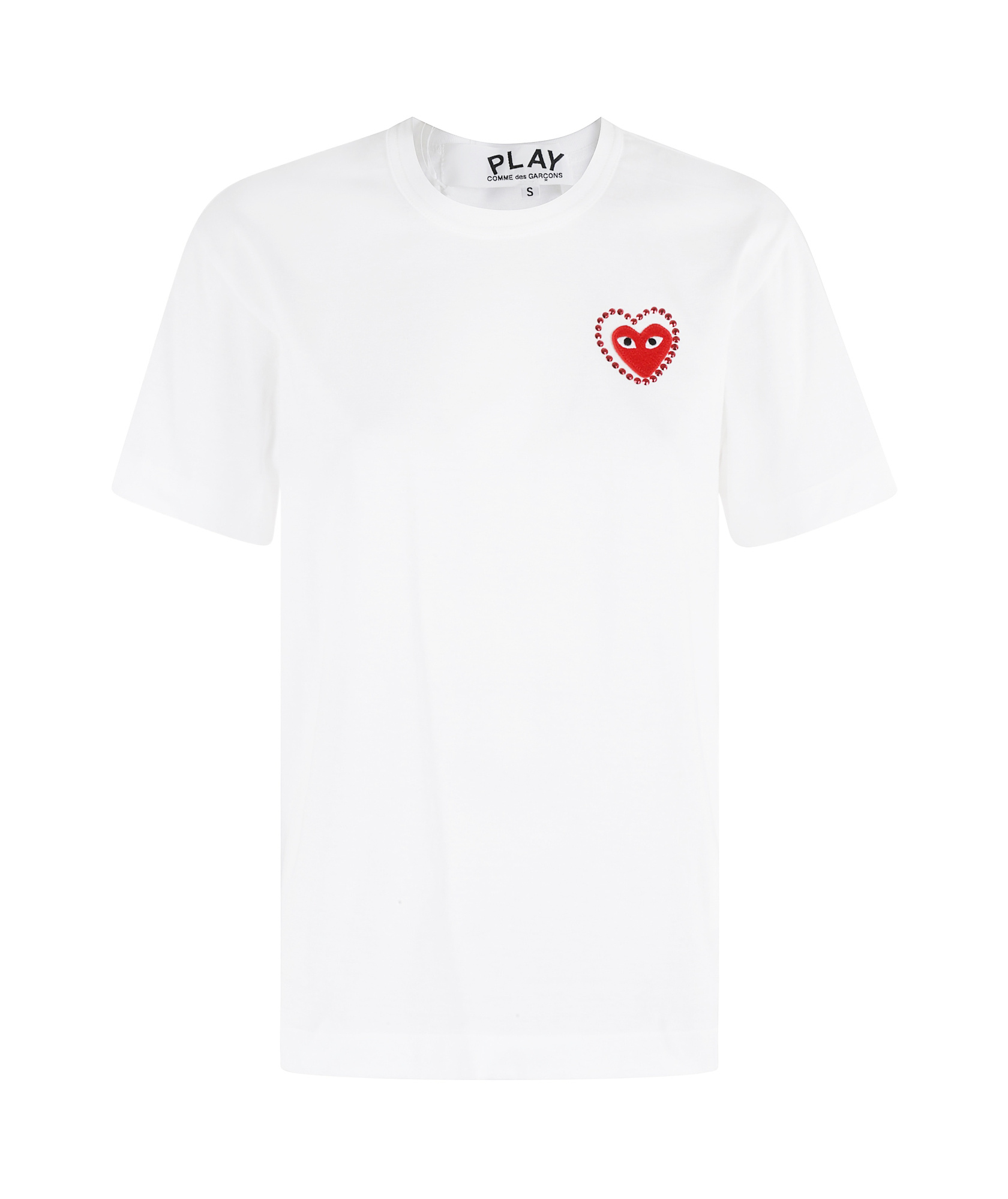 Comme Des Garçons Play Logo Embroidered T-shirt With Round Neck In White Red