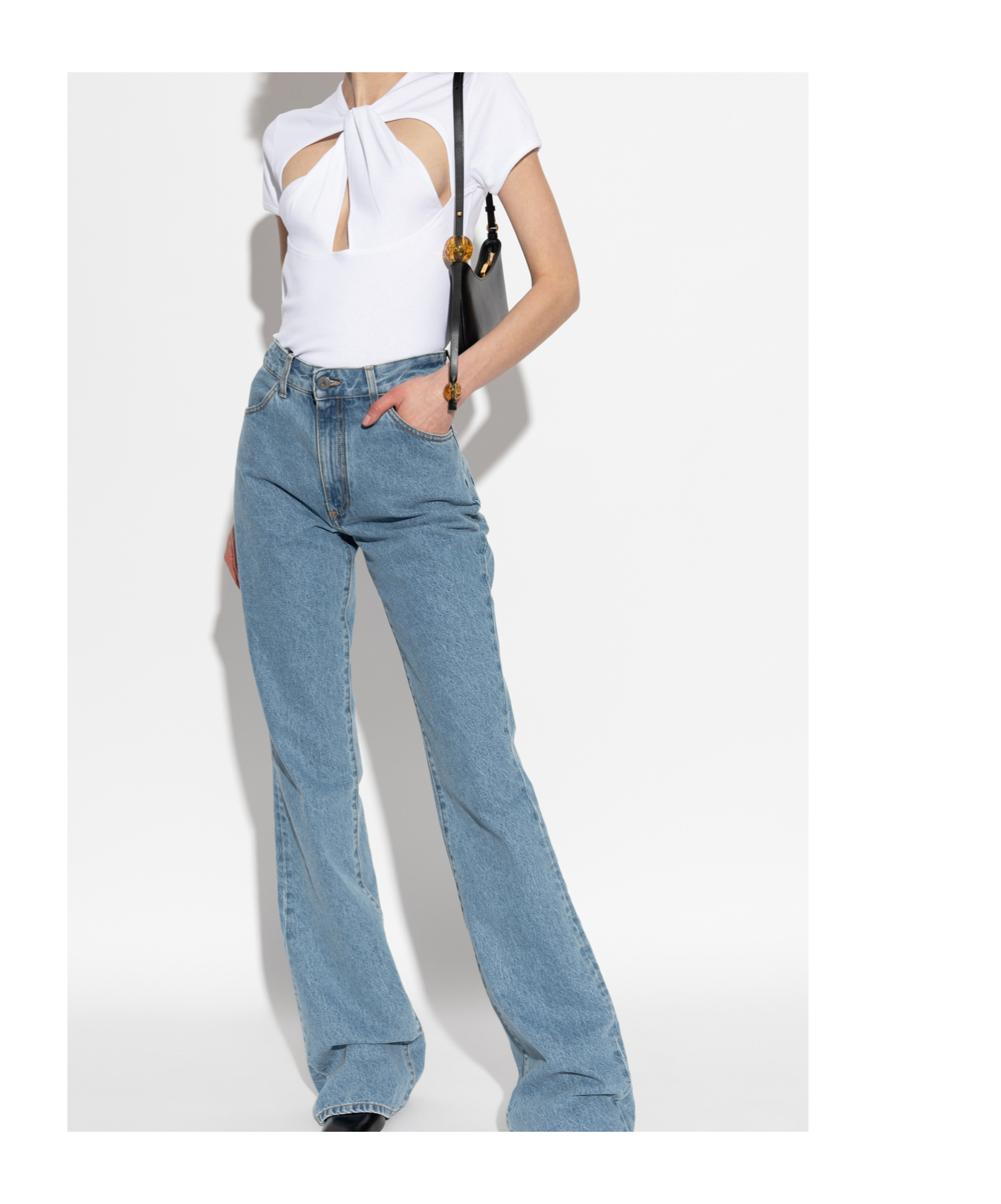Coperni Cut-out Design Black T-shirt With Modern Silhouette In White