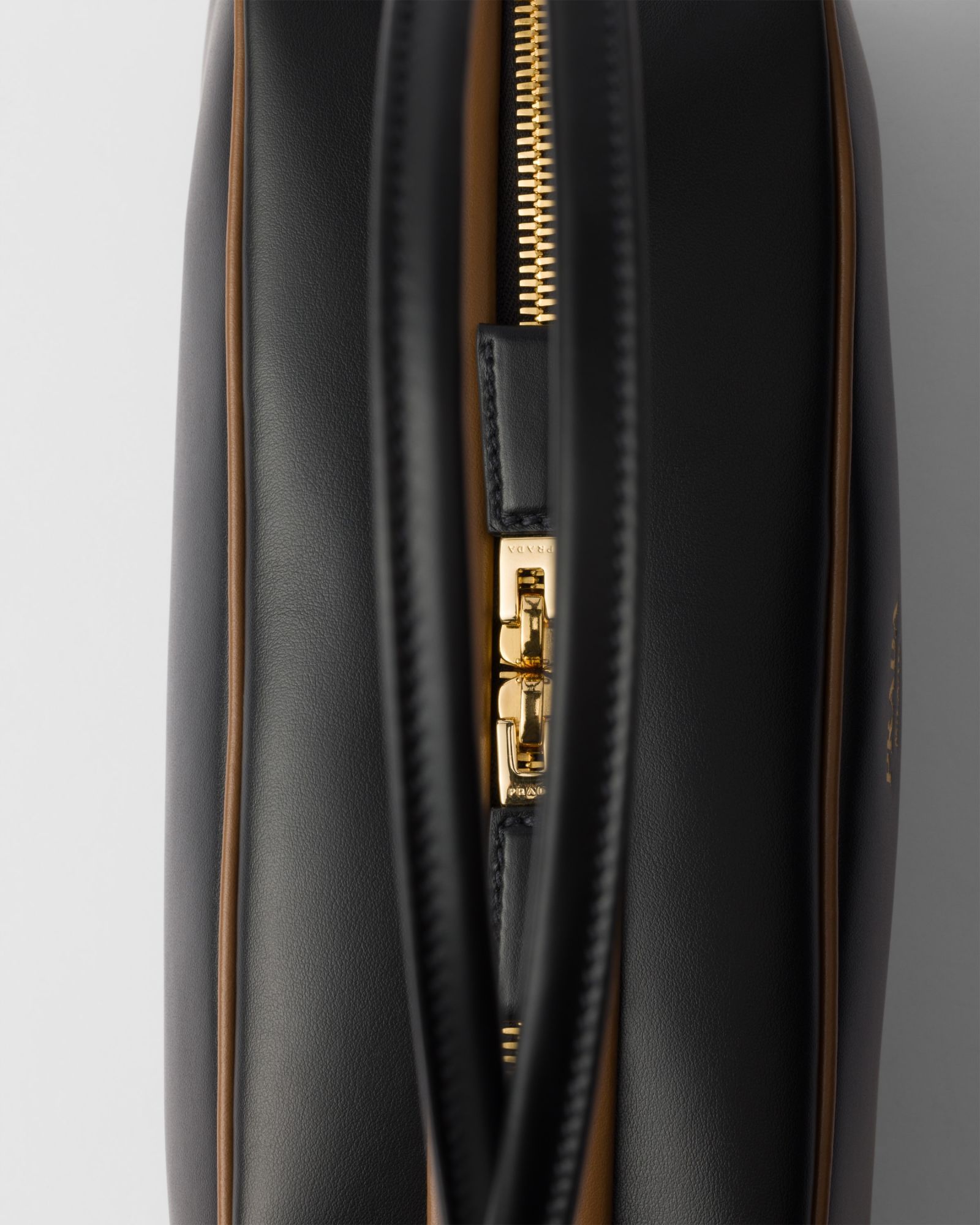 Prada Women Black Leather Shoulder Bag In Black/hazelnut