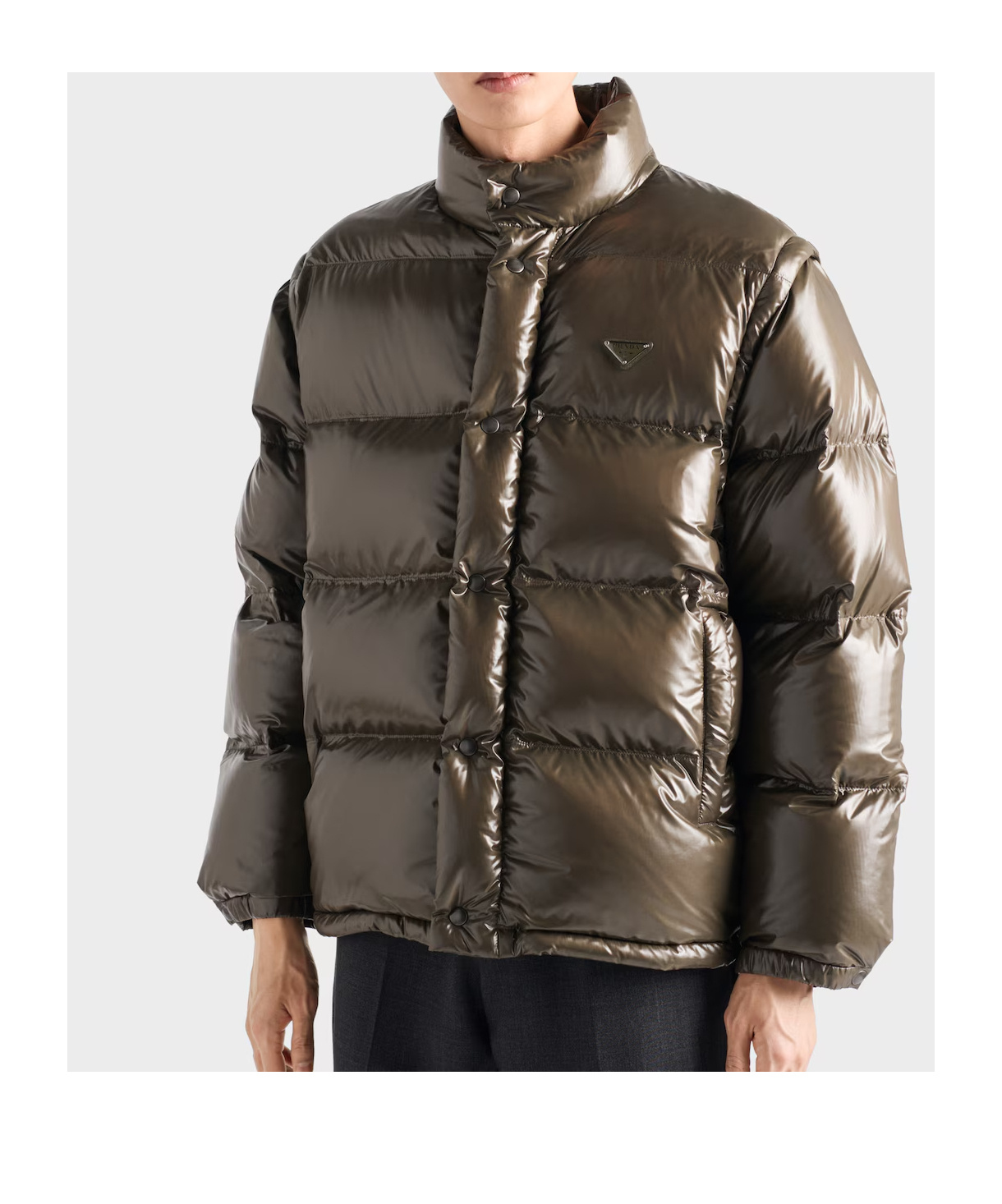 Prada Medium Weight Down Jacket With High Collar In Brown
