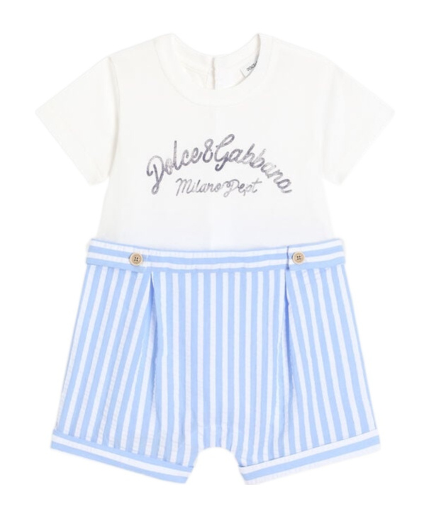 Dolce & Gabbana Striped Seersucker And Jersey Romper Suit In White