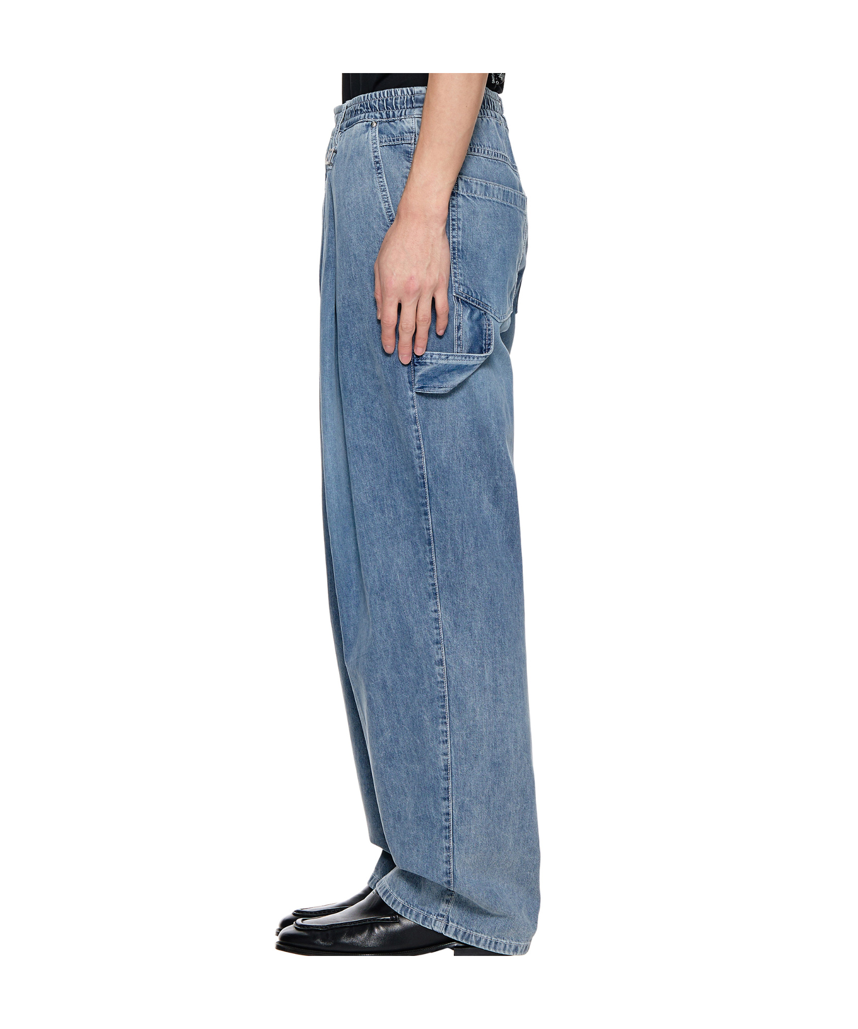 Wooyoungmi Blue One-tuck Banding Denim Pants In Blue