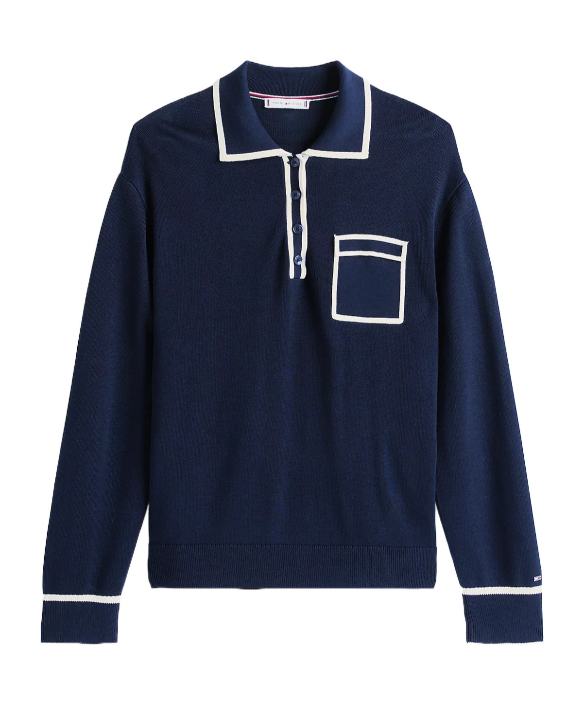 Tommy Hilfiger Contrast Polo Jumper With Silk In Late Night Navy Blue