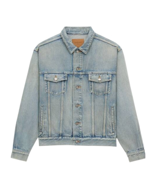 Saint Laurent Structured Denim Trucker Jacket With Pockets In Gray