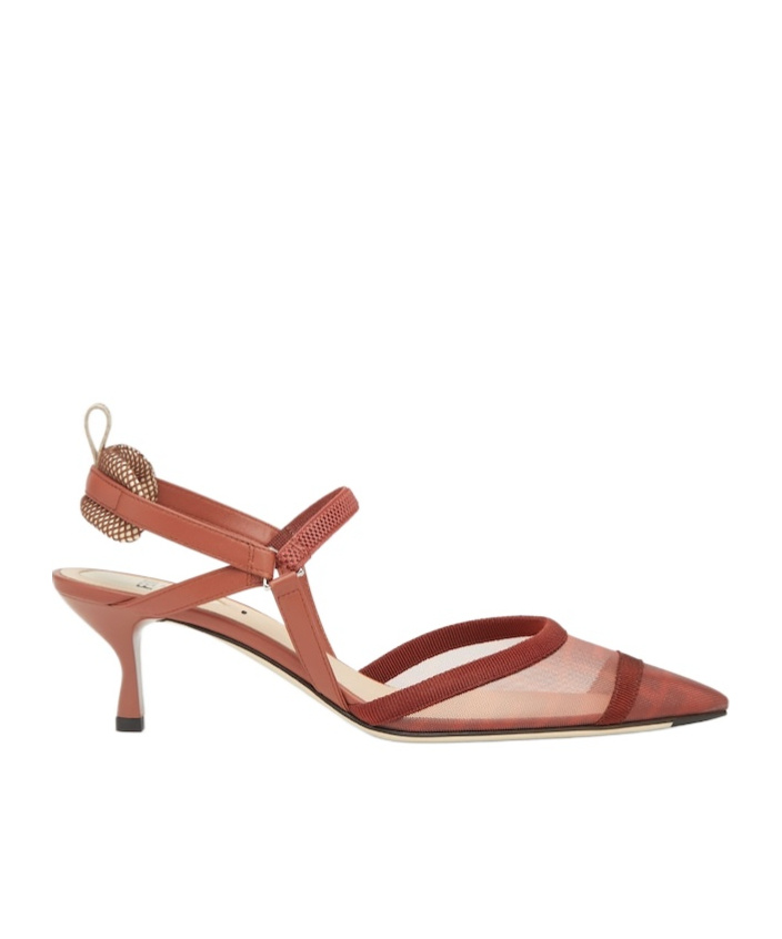 Fendi Mesh Panel Kitten Heel Pointed Toe Pumps In Brown