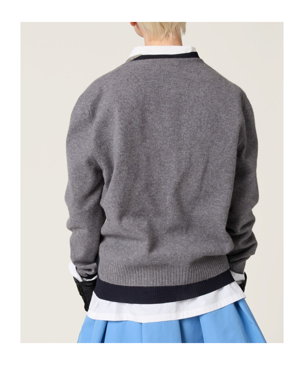 Miu Miu Layered V-neck Oversized Cashmere Sweater In Gray