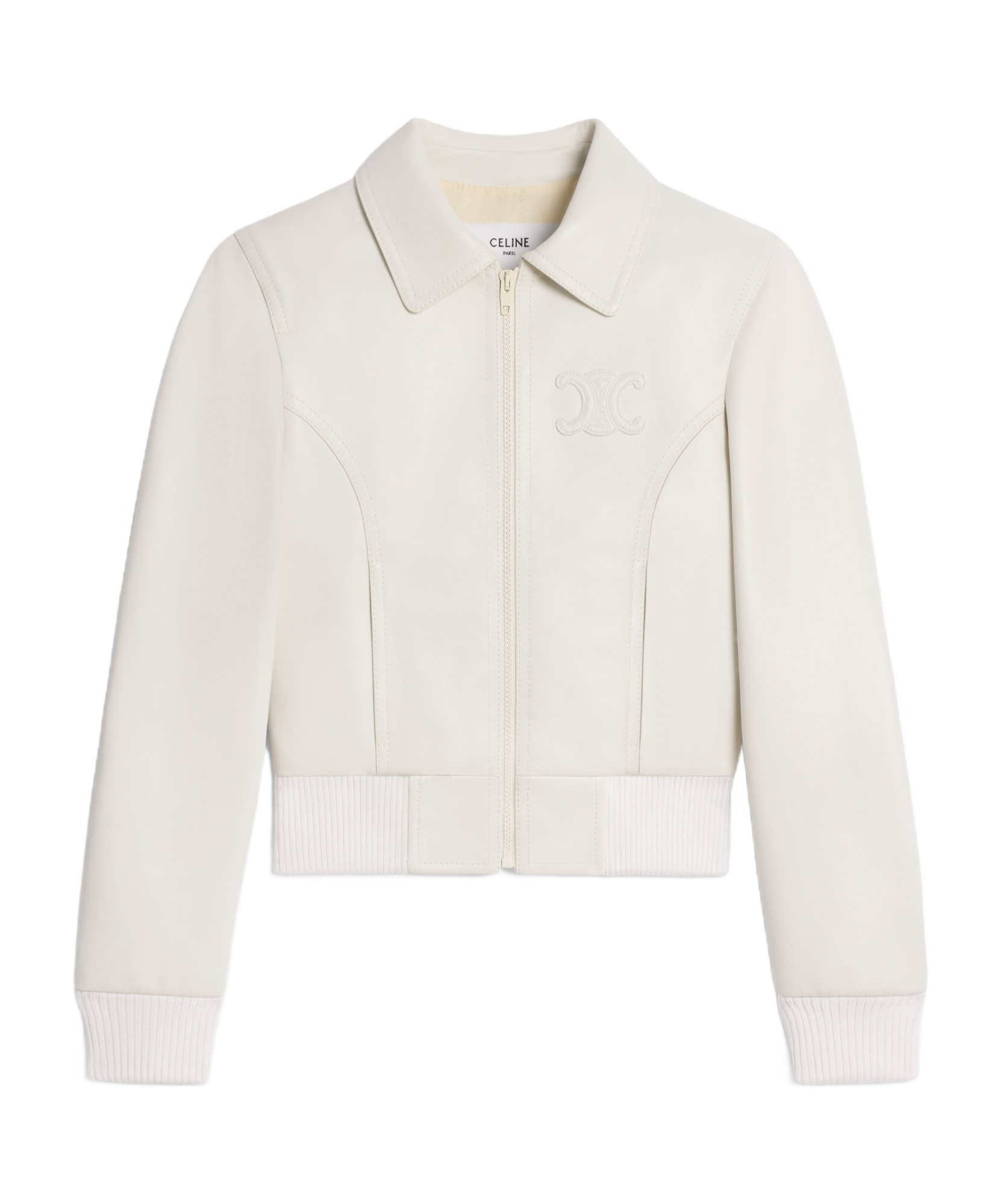Celine Long-sleeved Leather Jacket In White