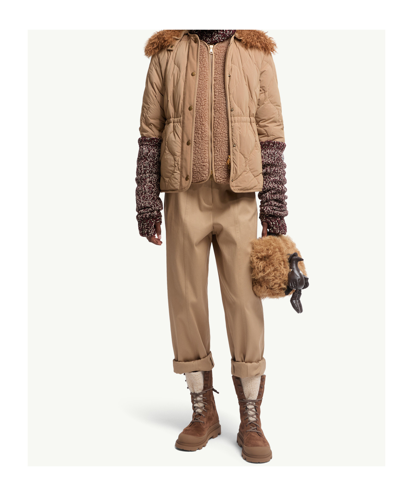Moncler Pantalon Droit En Gabardine De Coton In Neutral