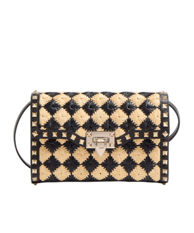 Valentino Rockstud Embroidery Synthetic Lafite Small Shoulder Bag In Nude