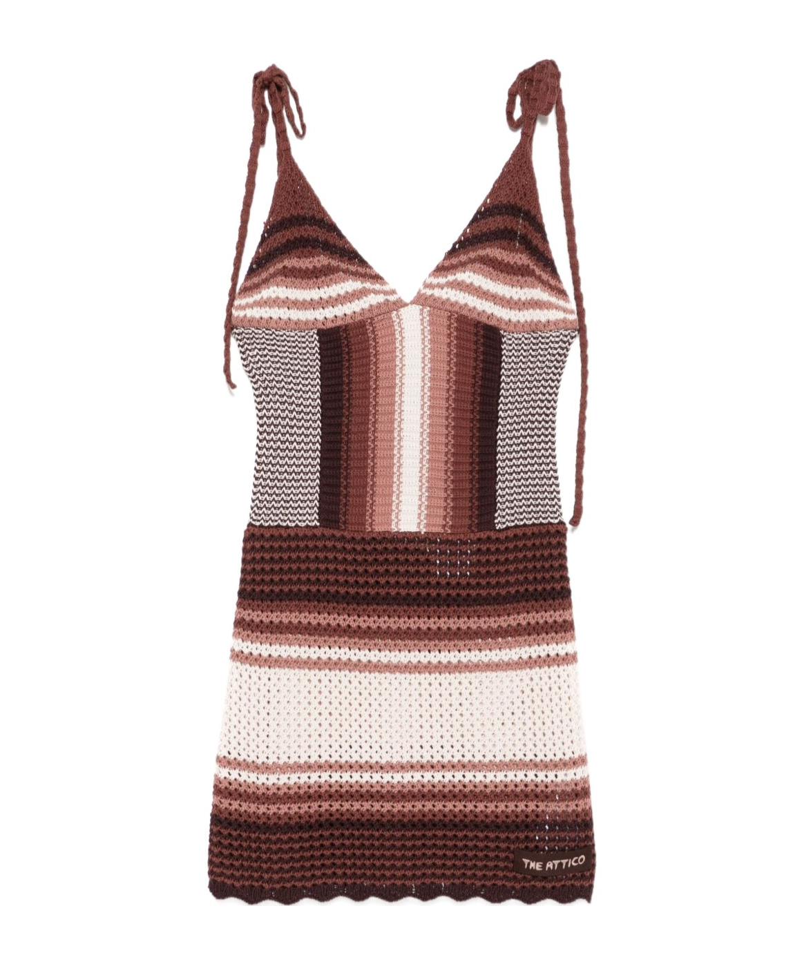 Attico Chocolate Brown Cotton Mini Dress In Multi