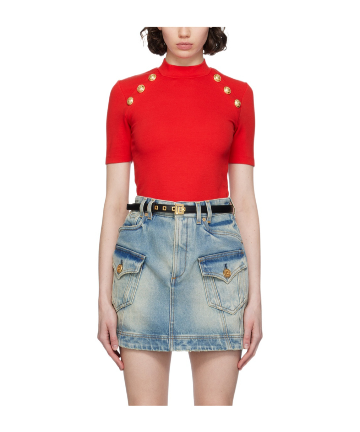 Balmain Red Button T-shirt In Multicolor