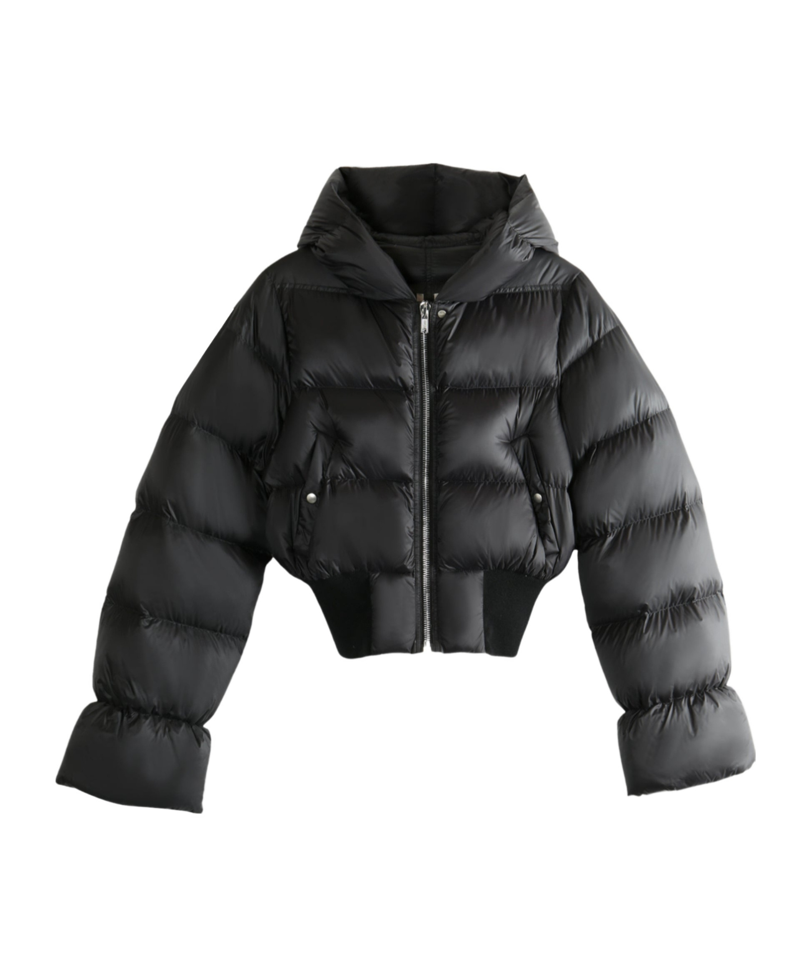 Rick Owens Hooded Quilted Down Jacket With Elastic Hem In Black