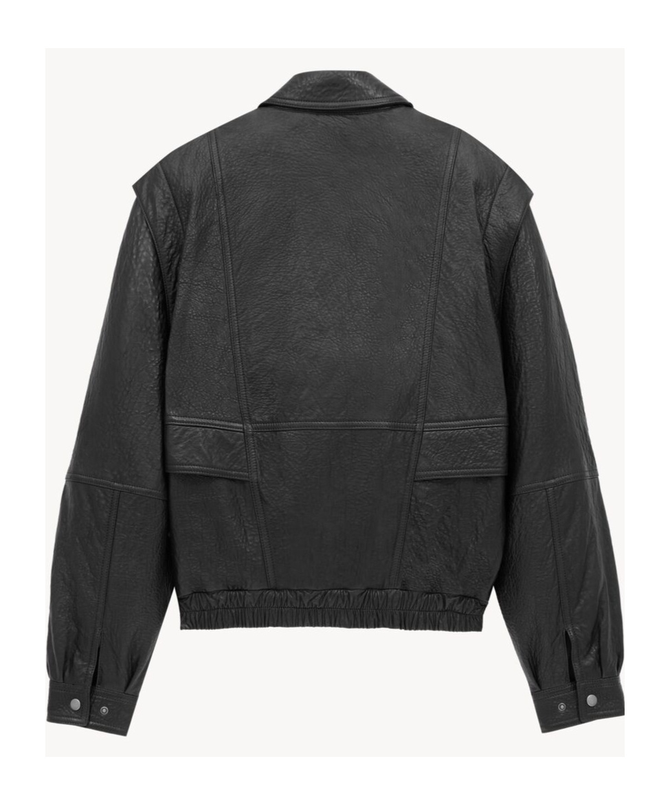 Saint Laurent Long-sleeved Leather Jacket In Black