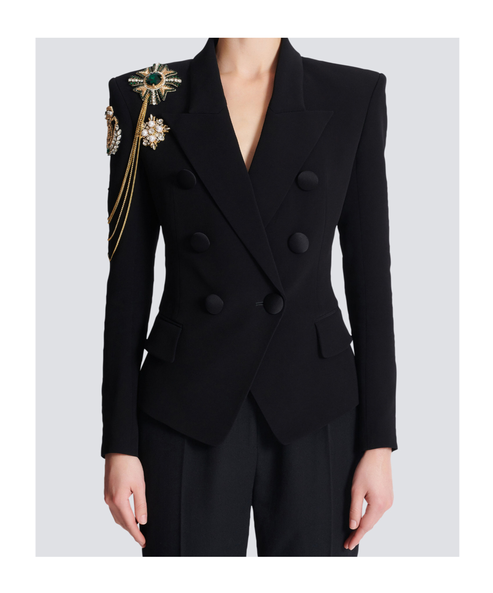 Balmain Crepe 6-button Jacket With Embroidered Patches