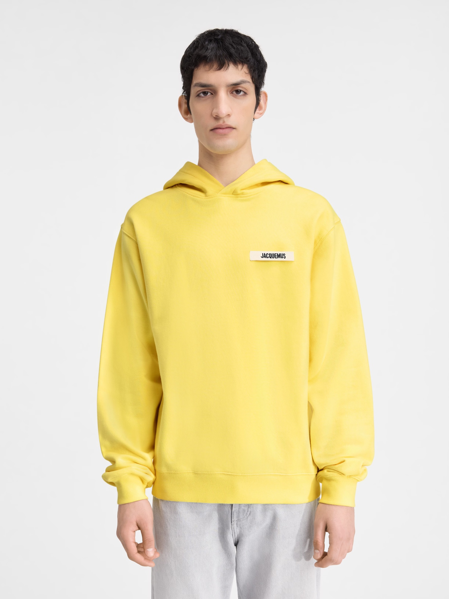 Jacquemus Typo Drawstring Hoodie In Yellow