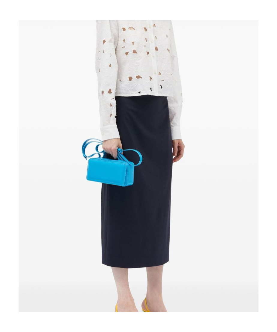 Msgm Logo Waistband Wool Skirt In Blue