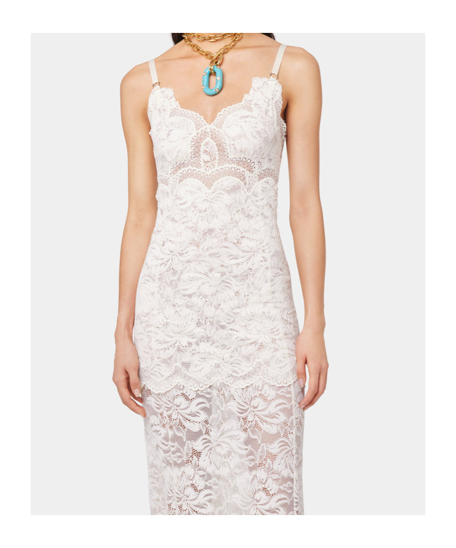 Rabanne Ivory White Long Dress With Lace-effect In White