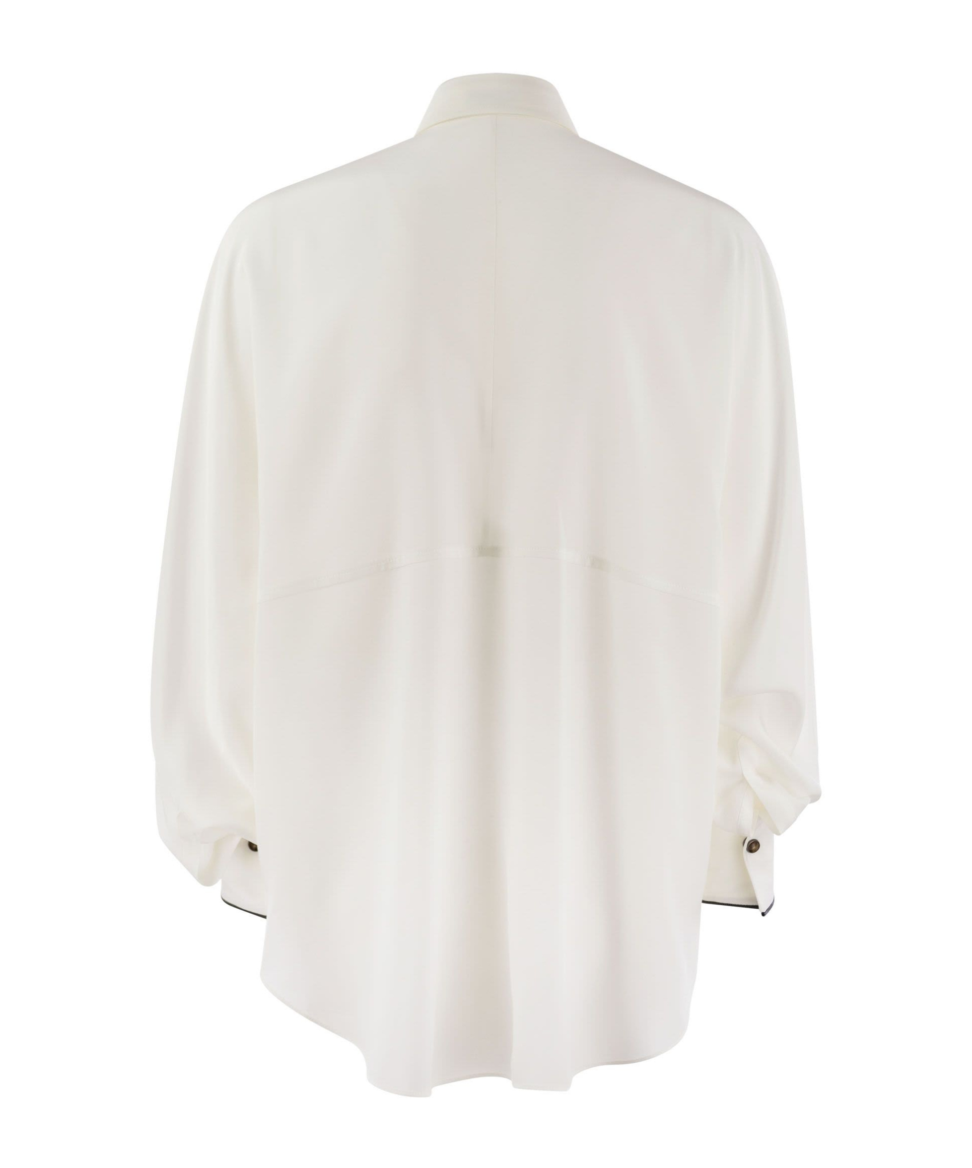 Brunello Cucinelli Elegant Silk Snap-front Shirt With Pockets In White