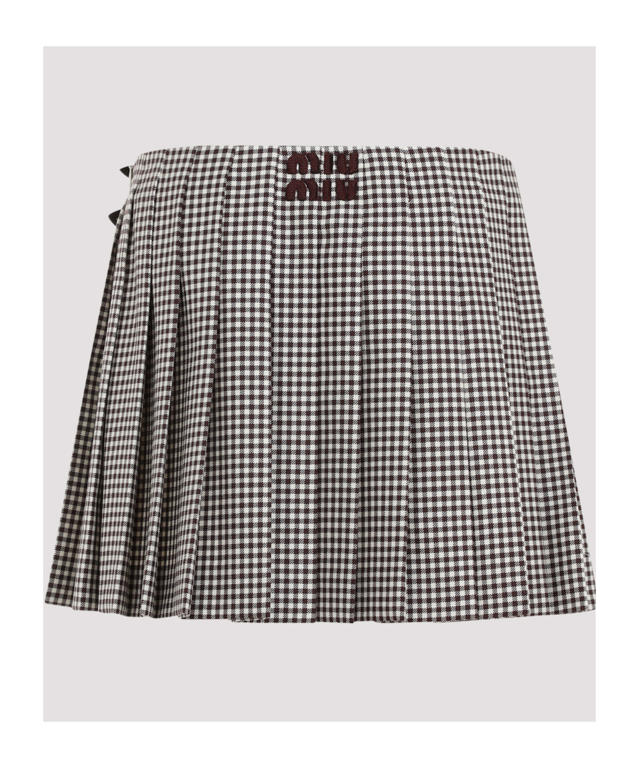 Miu Miu Embroidered Vichy Mini Skirt In Gray