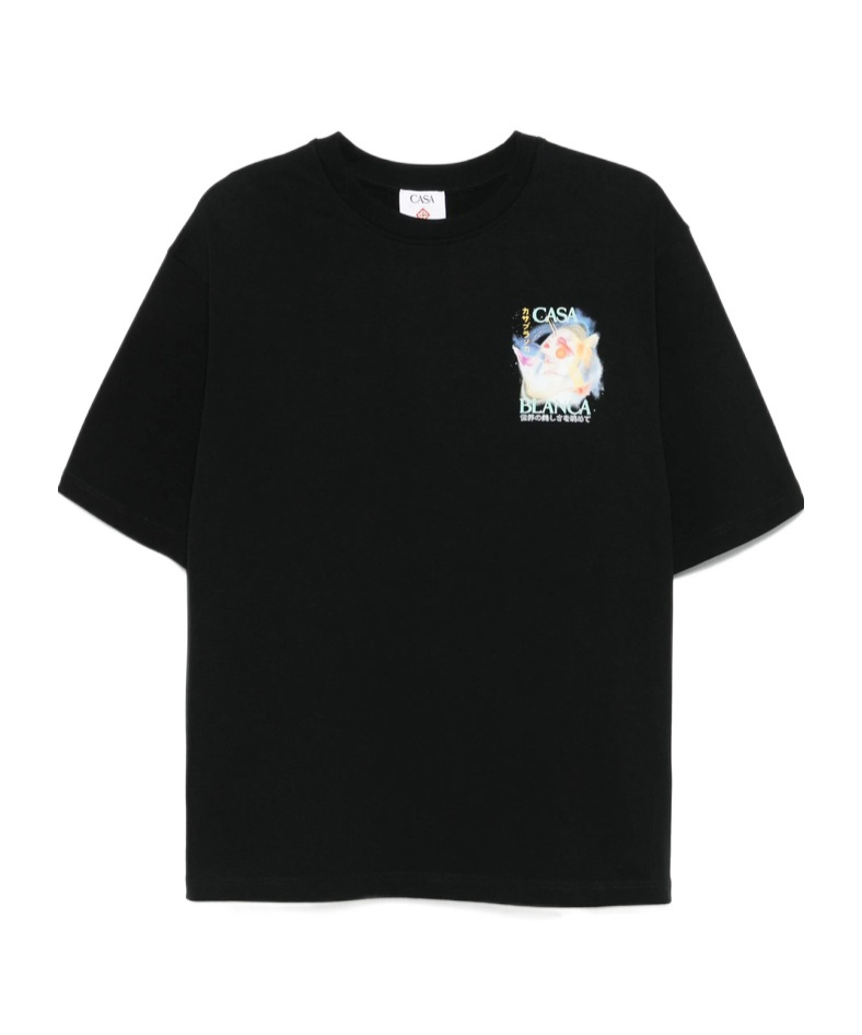 Casablanca Crew Neck Graphic Print Short Sleeves In Black
