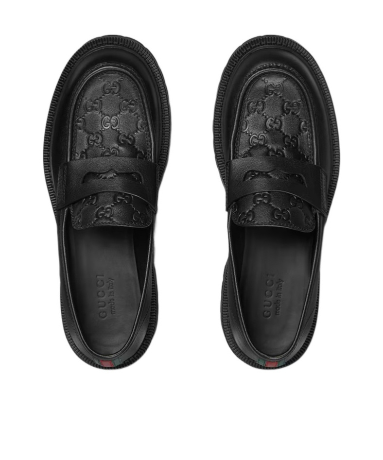 Gucci Leather Loafers With Round Toe And Rubber Sole In Black
