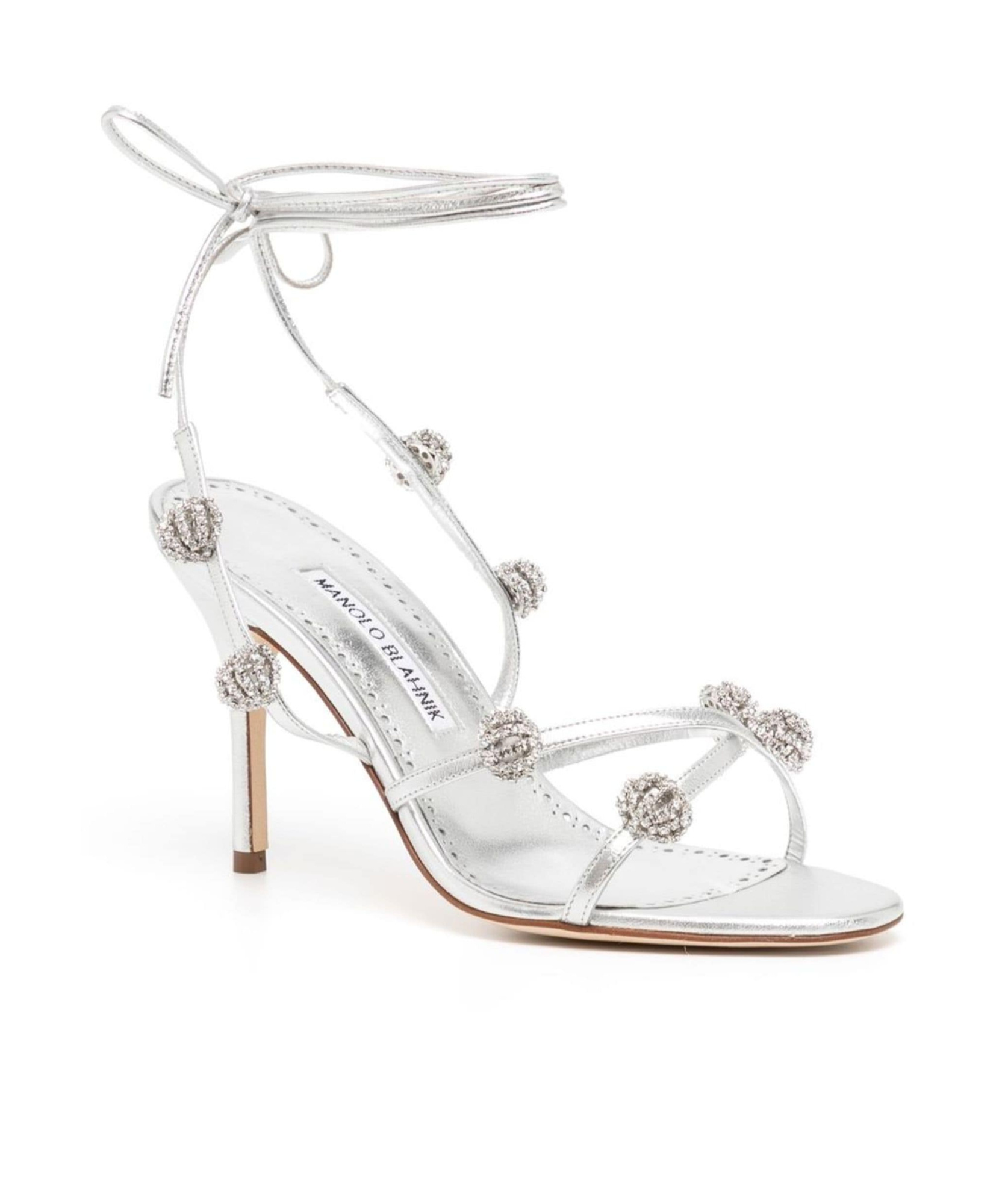 Manolo Blahnik Crystal Detail High-heeled Sandals In White
