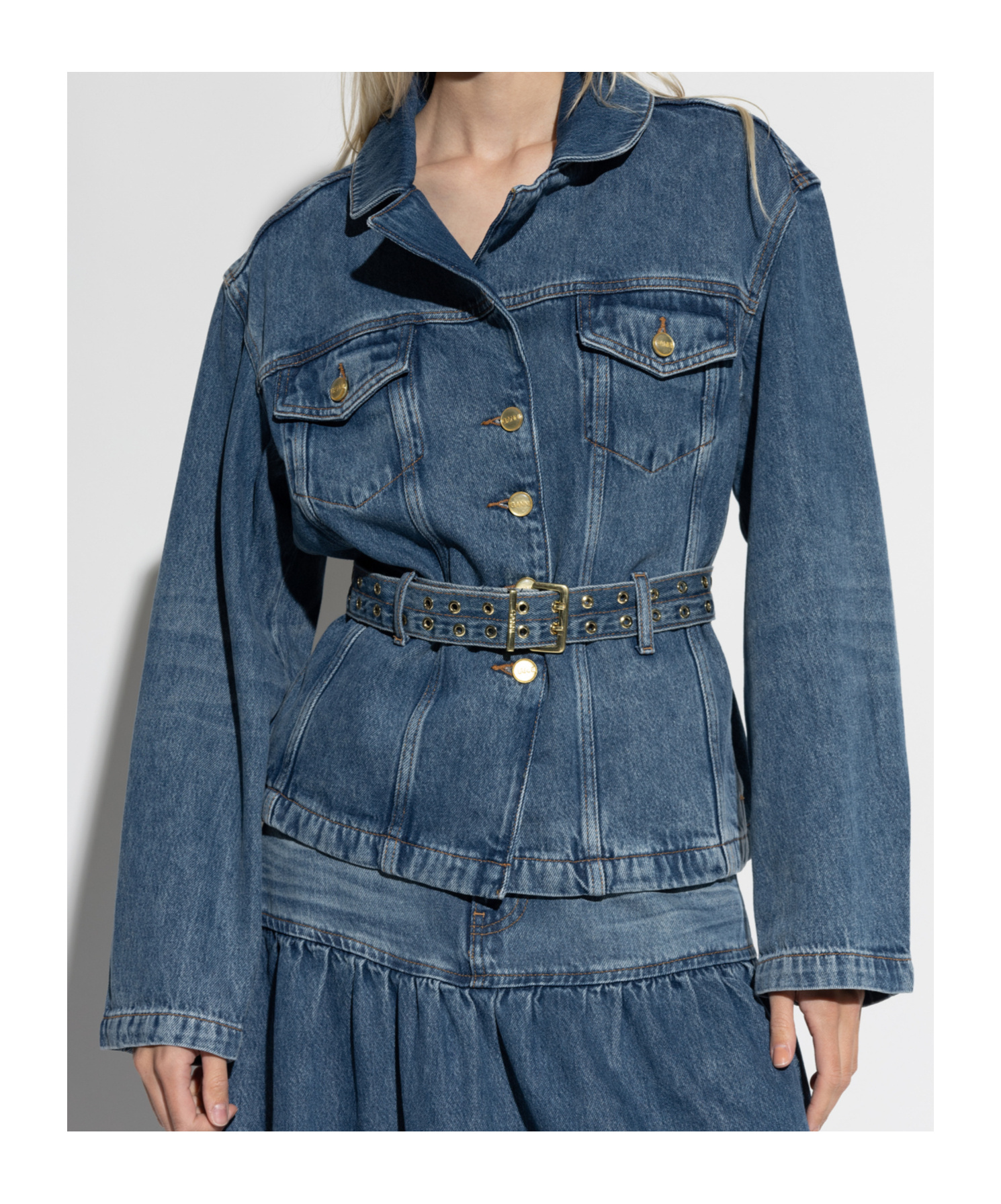 Ganni Belted Button-up Denim Jacket