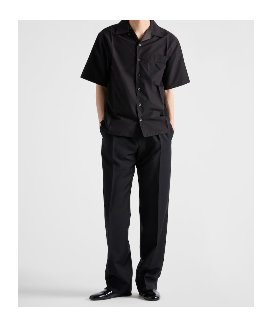 Prada Technical Cotton Short-sleeved Shirt In Black