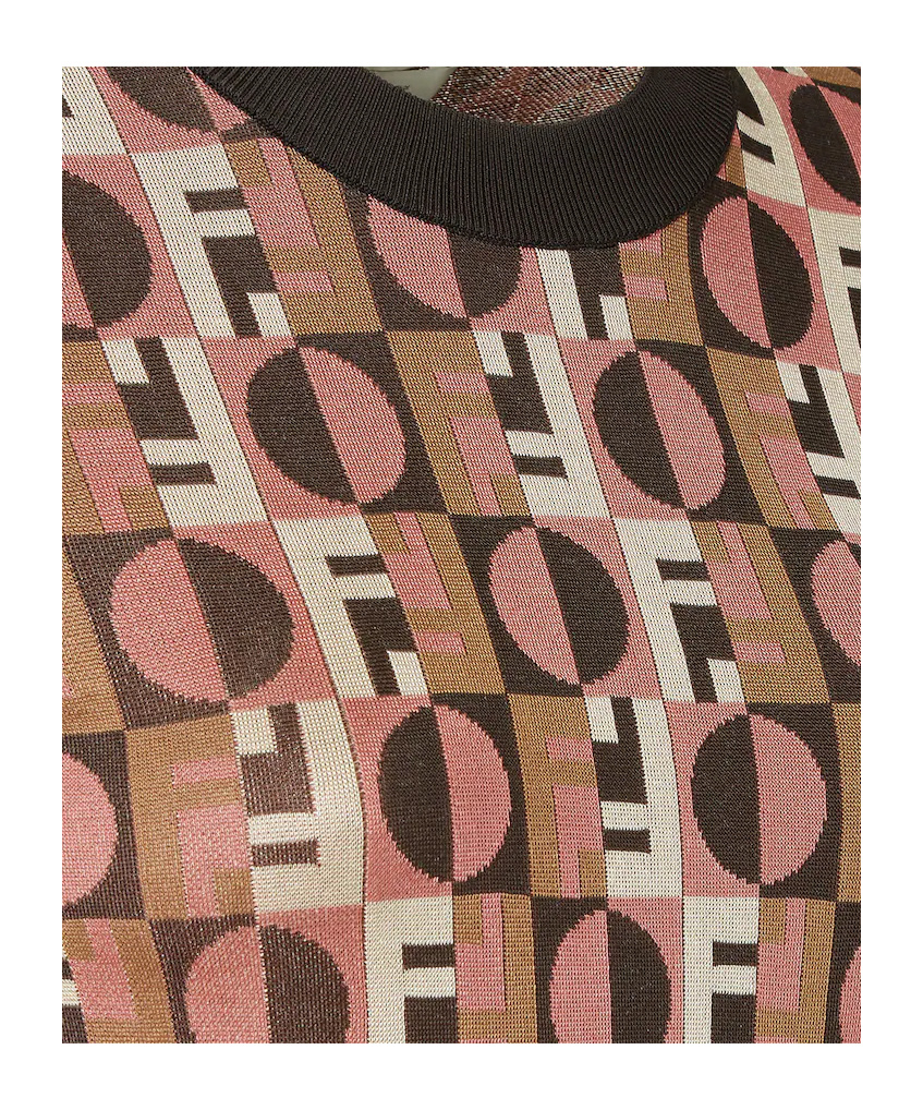 Fendi Three-dimensional Jacquard Sweater With Geometric Pattern In Brown
