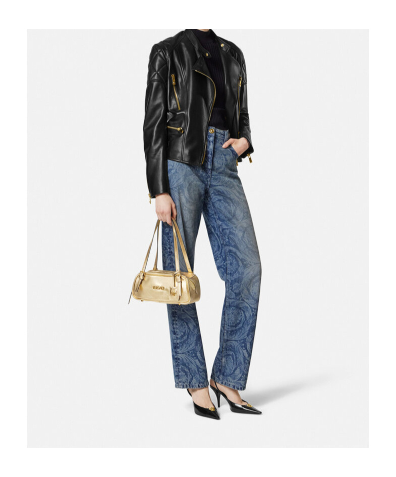 Versace Tag Bowling Metallic Shoulder Bag In Brown