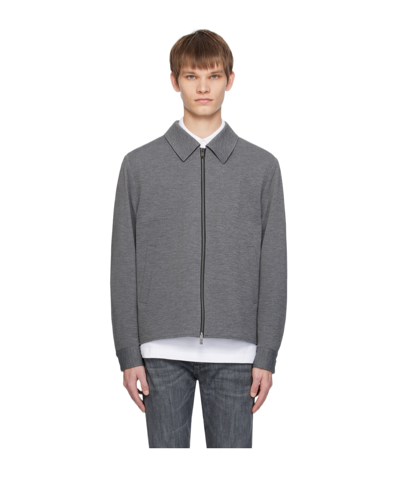 Hugo Boss Lapel Zipper Casual Jacket In Gray